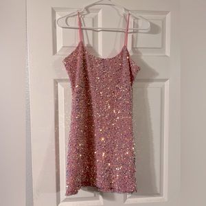 Pink sequin mini dress